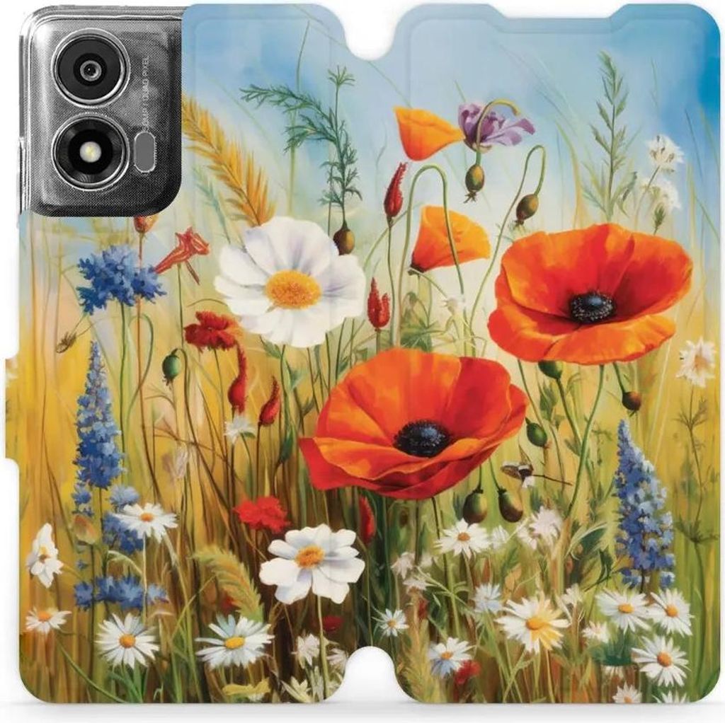 Handyhülle mit klappe für Motorola Moto E14, Mobiwear Book, Wiesenblumen