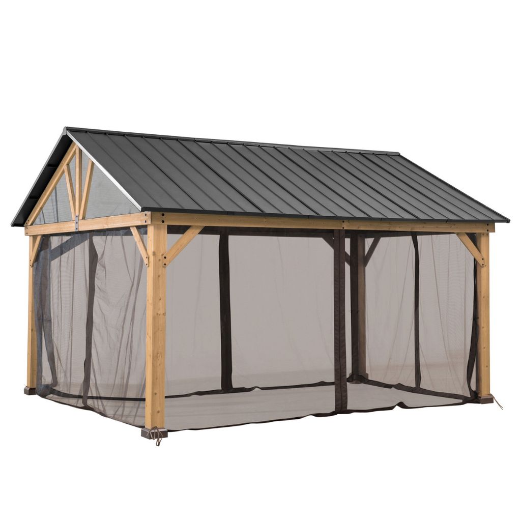 Sunjoy Set aus Zedernholz Gazebo / Pavillon REBRA mit Vorhänge und Moskitonetze - 404cm x 465cm, anthrazit