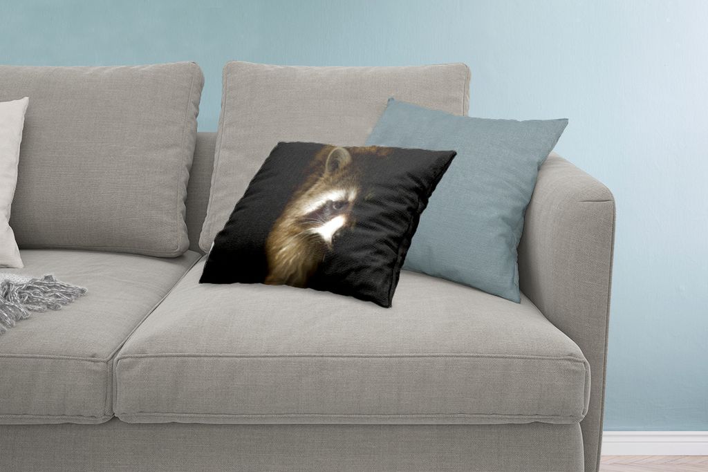 MuchoWow Zierkissen Sofakissen Wohnzimmer Dekokissen 60x40 cm Waschbär - Wilde Tiere - Schwarz - Kopfkissen - Polster mit Foto