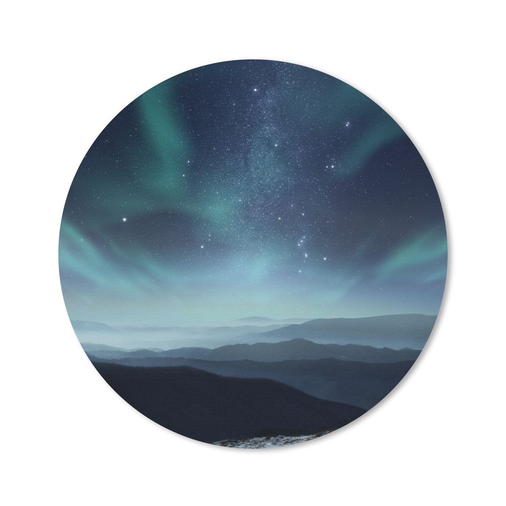 MuchoWow Mauspad Mousepad Nordlichter - Sterne - Berg - Nacht 50x50 cm - Mousepads - Maus Mat - Pad - Mausunterlage - Vinyl