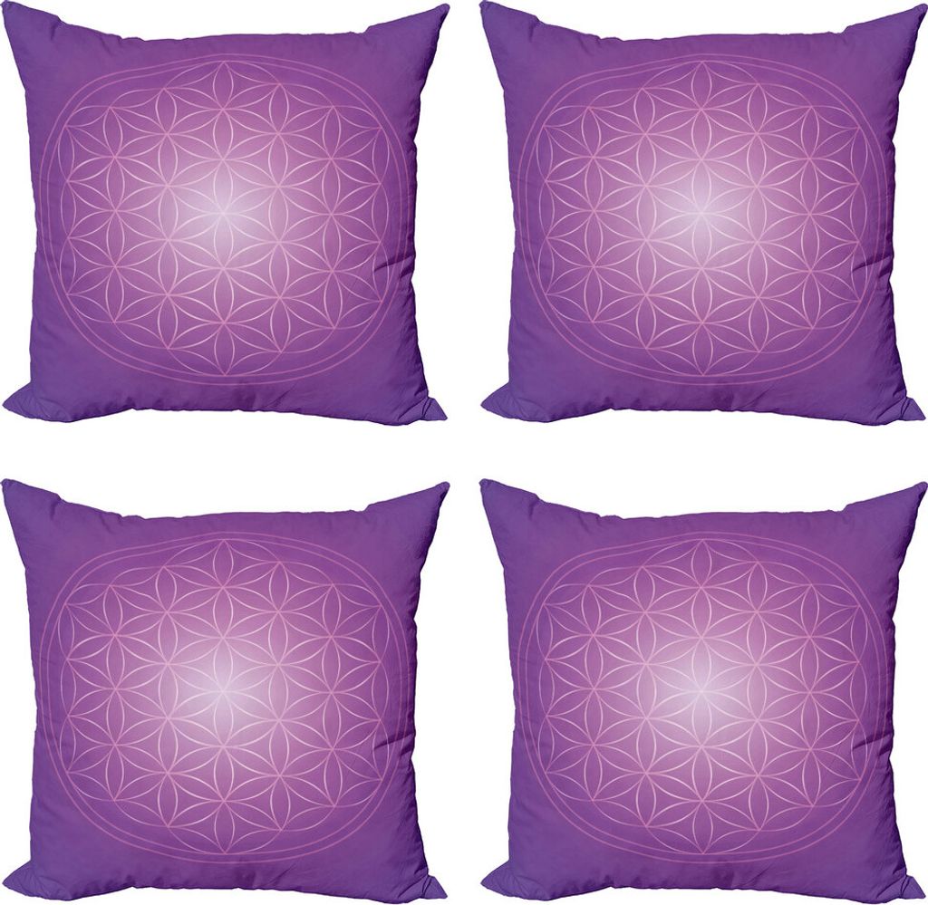 ABAKUHAUS Abstrakt Kissenbezug Set (4 Stück), Blumen-Leben Vibrant, Moderner Doppelseitiger Digitaldruck, 45 cm x 45 cm, Fuchsia