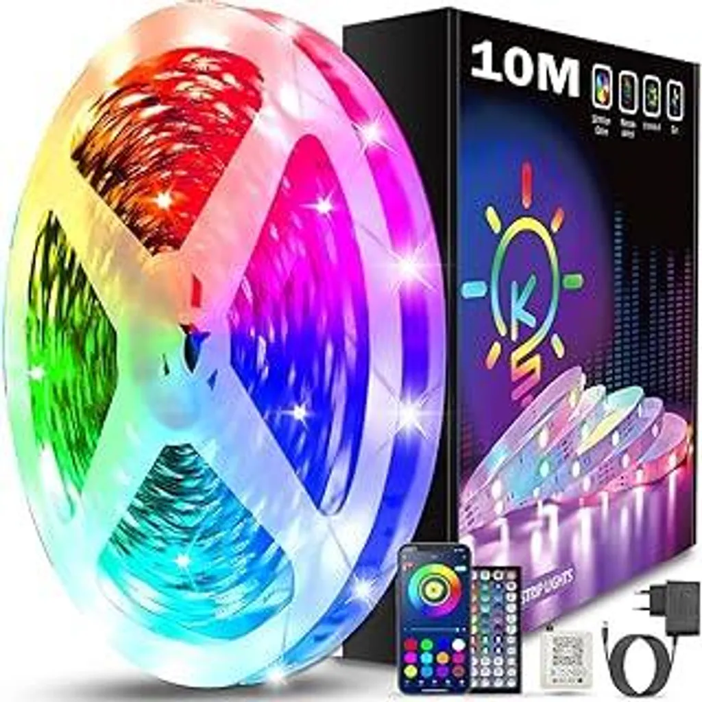 Keepsmile LED Strip 10M RGB - Striscia LED Bluetooth per Camera e Gaming