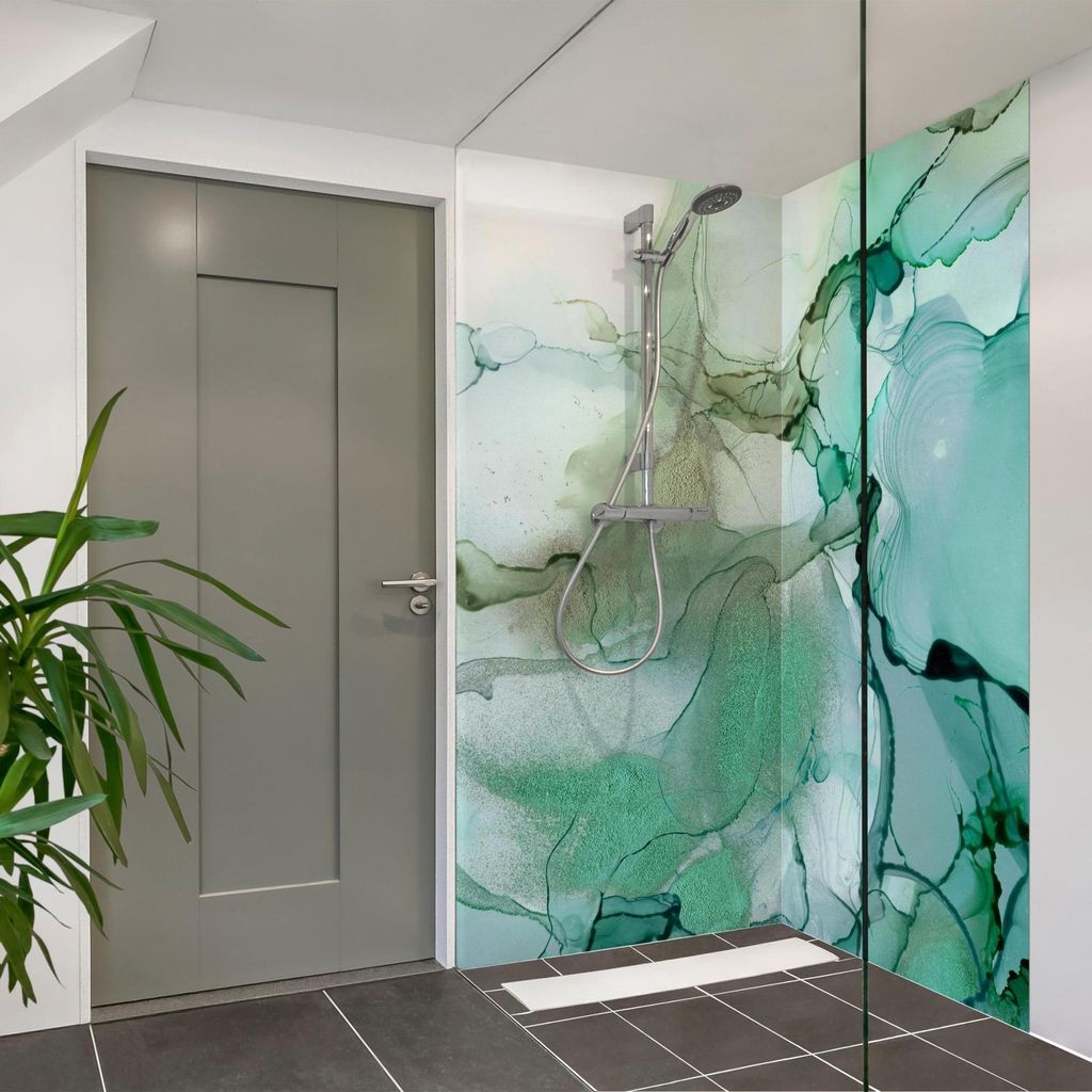 Duschrückwand originell selbstklebend - 0.61 mm Wandpaneel wasserfest Design türkis Aquarell Abstrakt Badrückwand fugenlos Premium matt 80x200 cm