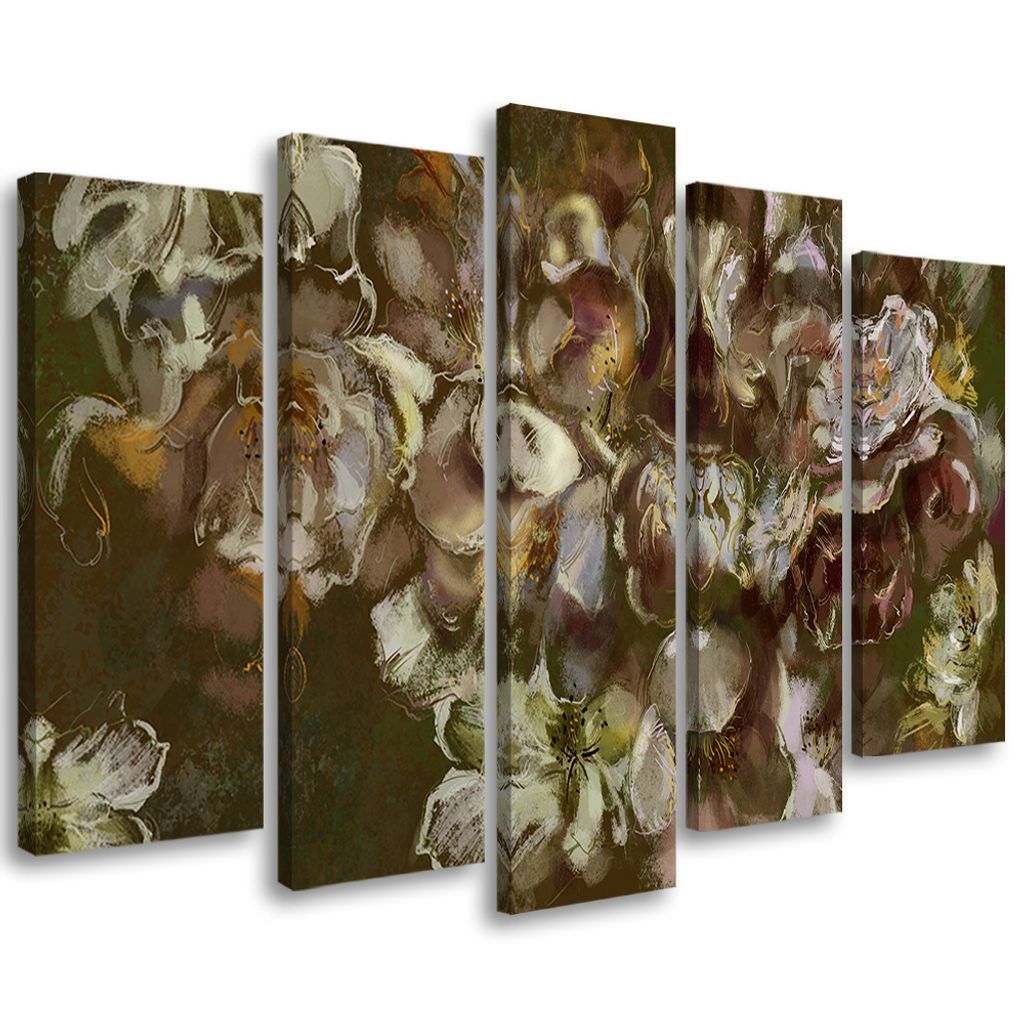 5-teiliges leinwandbild irisblüte 100x70 cm Feeby braun wandbild bereit zum aufhängen