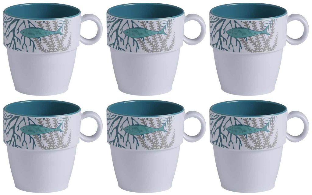 Kaffee- Becher Tasse, Kaffeepot, Mug, Melamin, Coastal - Serie 6er Set