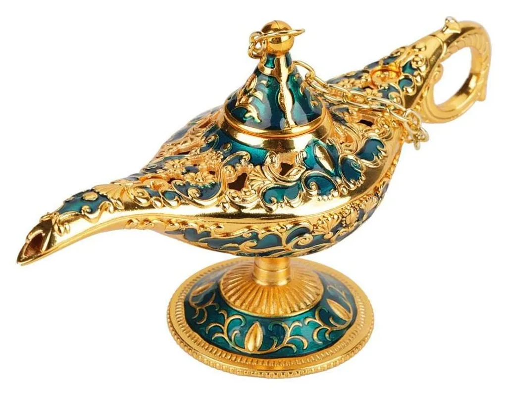 Lampe magique d'Aladdin métal bleu : objet déco vintage sans entretien