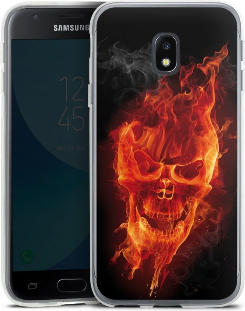 DeinDesign Handyhülle für Samsung Galaxy J3 Duos (2017) Silikon Hülle Case Smartphone Schutzhülle Feuer Schädel Totenkopf