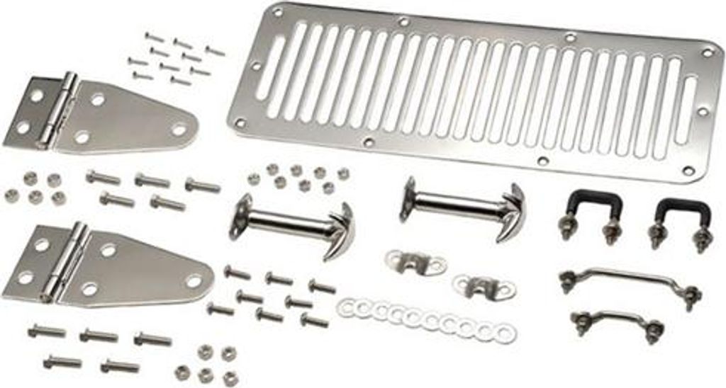 Haubenset Edelstahl Scharnier Set Halter Lüftungsgitter Jeep CJ 76-86 YJ 87-95