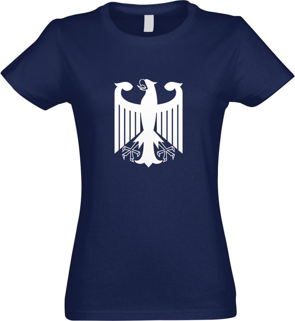 Kiwistar - T-Shirt tailliert - Damen - Navy - Bundeswappen Deutschland o. Rahmen - mit Motiv Bedruckt - Funshirt Design - Sport - Freizeit - Damen - S