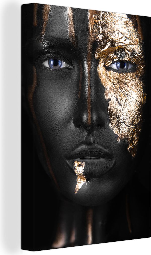 MuchoWow - Leinwandbilder - Frau - Schwarz und Gold, Wandbild, Wanddeko Bilder Wohnzimmer, 40x60 cm