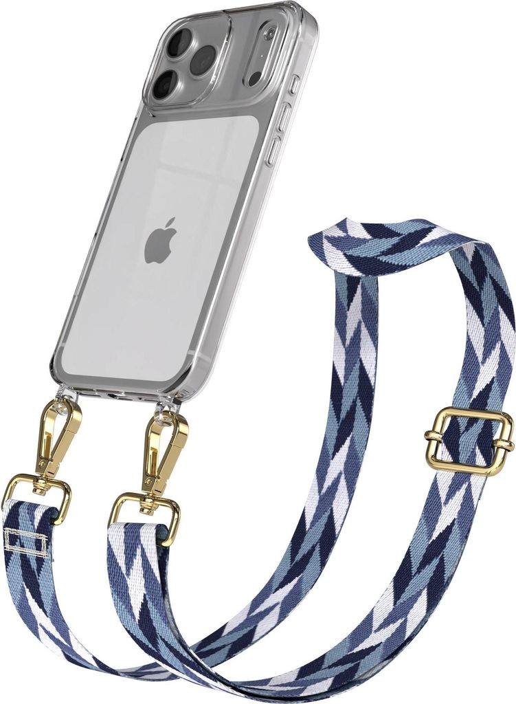 EAZY CASE Handykette - Verstellbarer Trageriemen kompatibel mit Apple iPhone 17 Pro Max, Handykordel mit transparenter Silikon-Hülle, Karabiner Go...