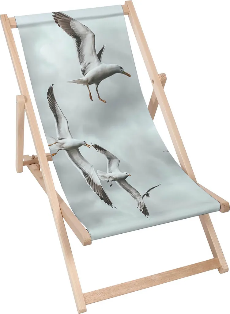 Lettino Mare Legno Dreamroots Gabbiani | Sdraio Pieghevole Faggio 130kg