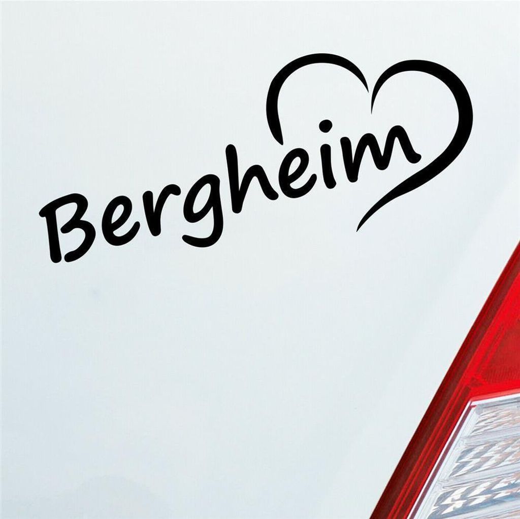 Auto Aufkleber Bergheim Herz Stadt City Liebe Love Heimat Heart 20x8 cm Schwarz Matt Sticker Heckscheibenaufkleber