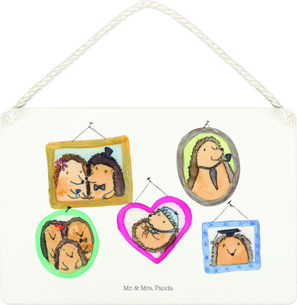 Mr. & Mrs. Panda Holzschild Igel Familie DIN A4 - Weiß - Geschenk, Muttertag, holzbild, Türschild, Schild, Bilder, wandtafel, Mama, Wandbild Holz