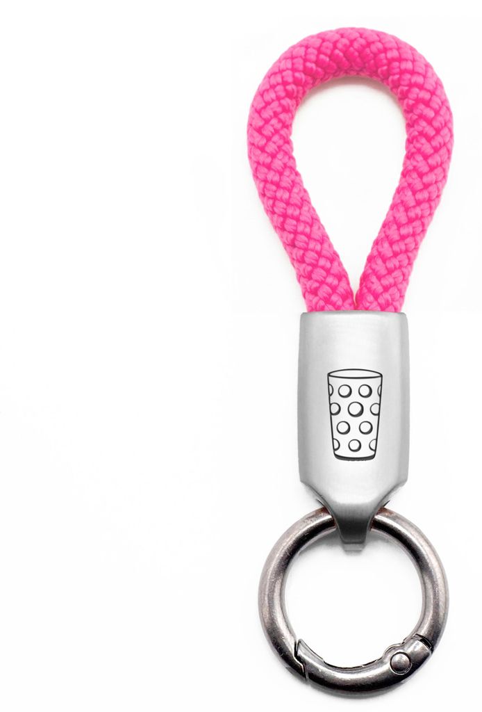GIPFELWELLE Handgemachter Edelstahl Schlüsselanhänger mit Gravur Kette Ring Paracord 6 mm Segeltau, Damen Herren, Glas, Pink, Silber