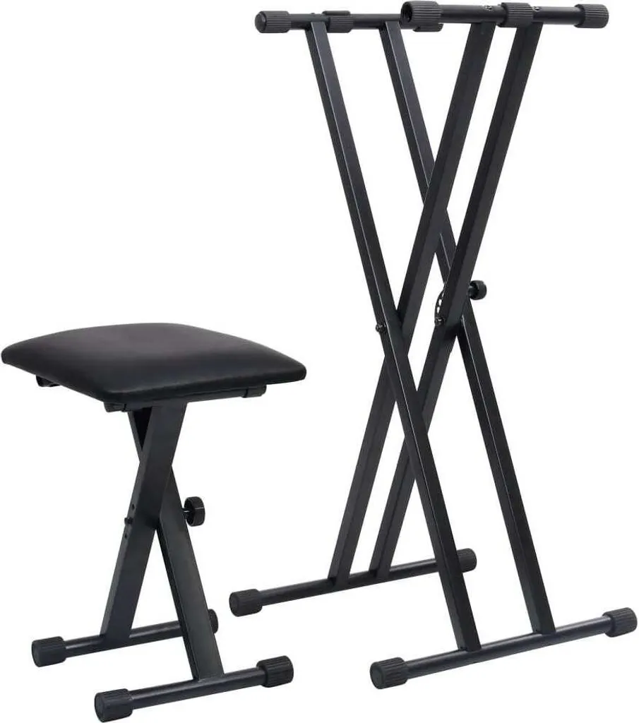 Ensemble Stand Clavier avec Tabouret Assorti Noir - Duo Double Pied