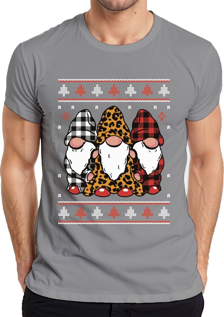 Weihnachtsgnome Wichtel Elfen Kariert - Ugly Christmas Sweater Weihnachten Herren T-Shirt, Grau, S