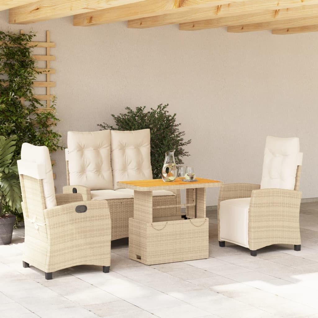 Maison Exclusive - 4-tlg. Garten-Essgruppe mit Kissen Beige Poly Rattan