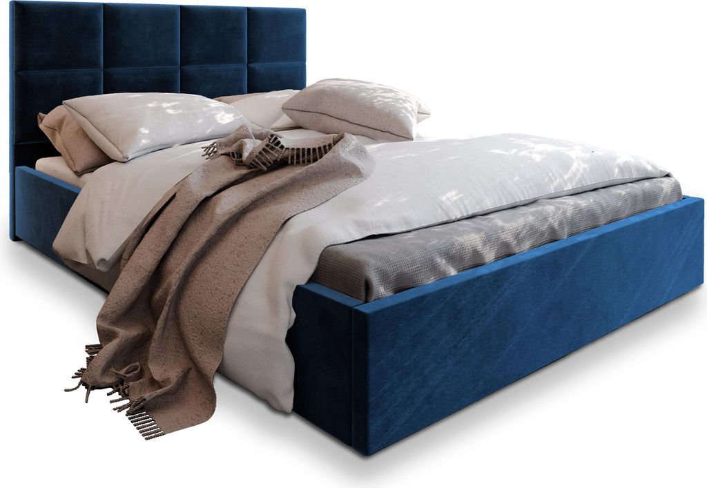 Masseno Polsterbett LIMENA 200x200 cm, Polsterbett mit Bettkästen -Blau, KRONOS 09