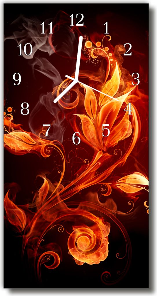 Tulup Glasuhr Wanduhr Küchenuhr Echt-Glas 30x60 Blumen Orange