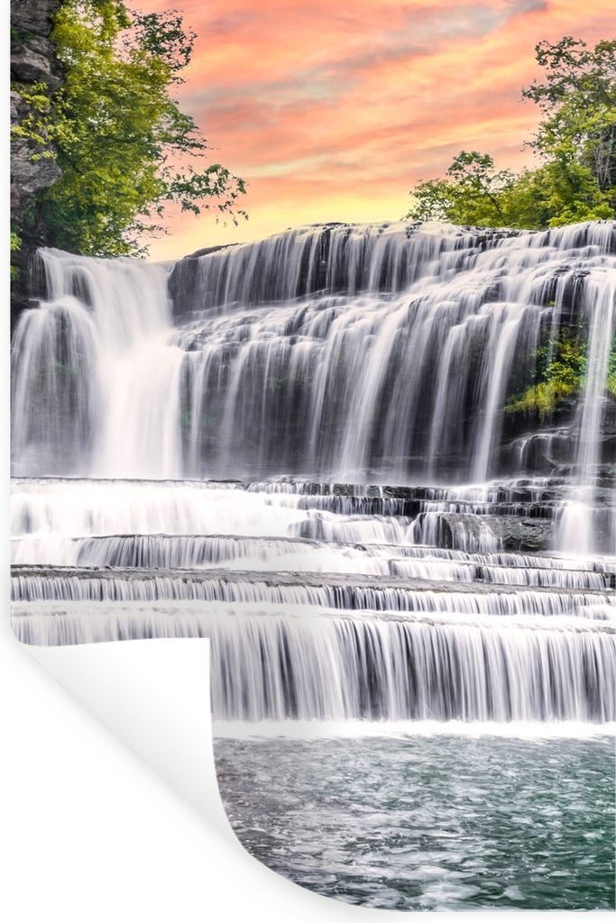 MuchoWow Wandtattoo Wandsticker Wandaufkleber Wasserfall - Wasser - Steine - Pflanzen - Natur 80x120 cm Selbstklebend und Repositionierbar - Repo...