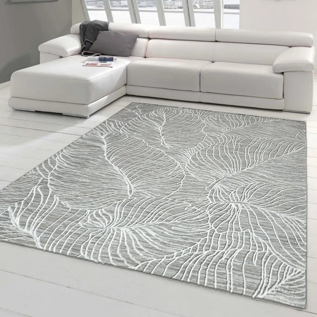Tapis de chambre moderne motif feuilles gris 120x170 cm doux et sain