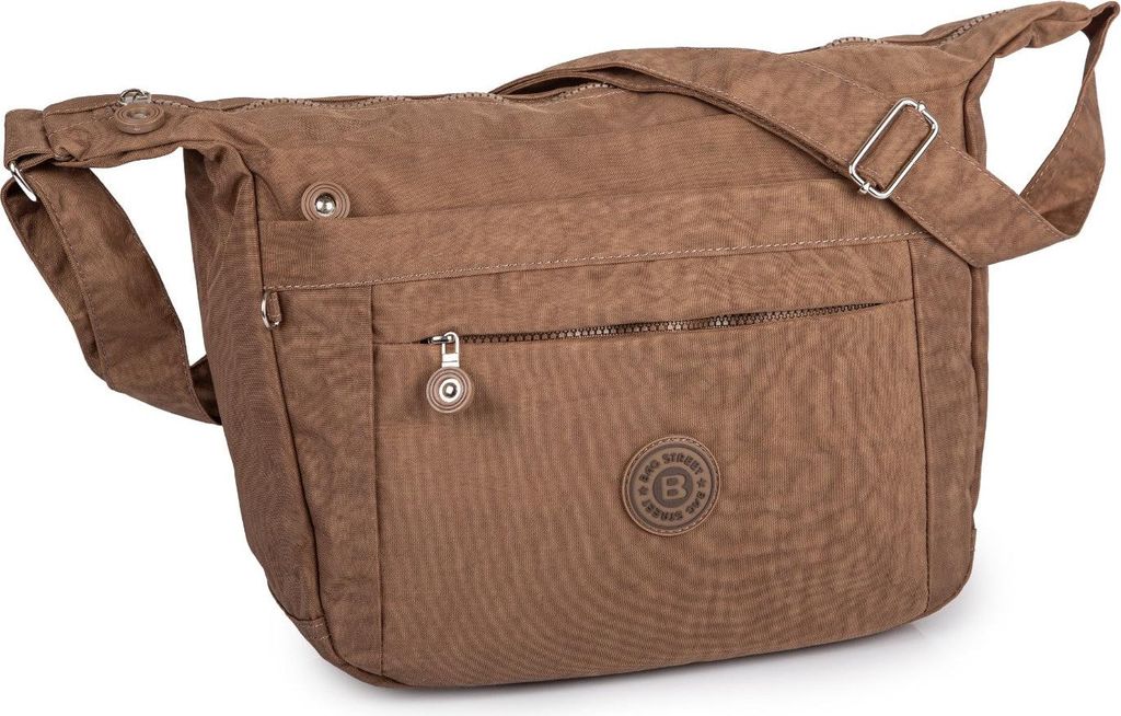 Bag Street Leichte Umhängetasche Geräumige Crinkle-Nylon Damen und Herren Braun