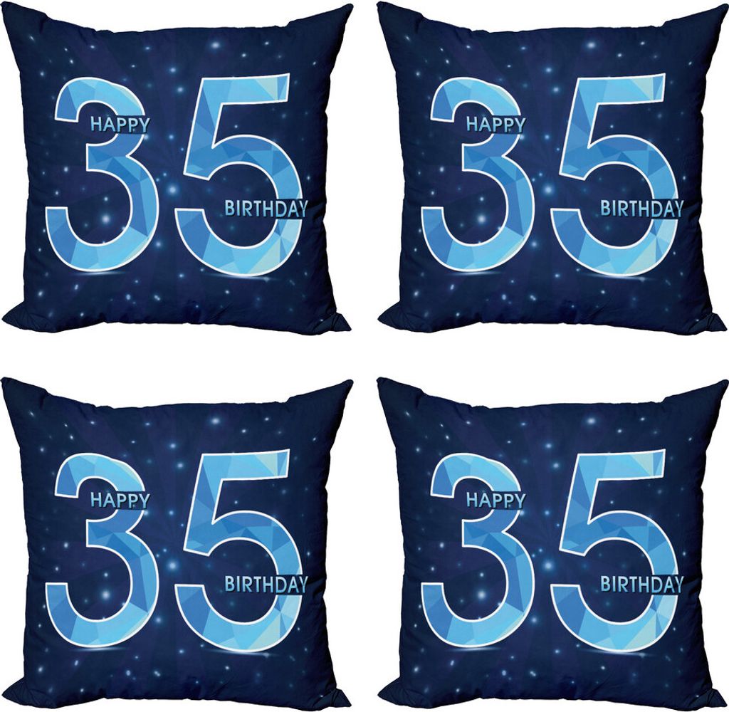 ABAKUHAUS 35. Geburtstag Kissenbezug Set (4 Stück), Thirthy 5 Moderne, Moderner Doppelseitiger Digitaldruck, 60 cm x 60 cm, Dunkelblau Hellblau