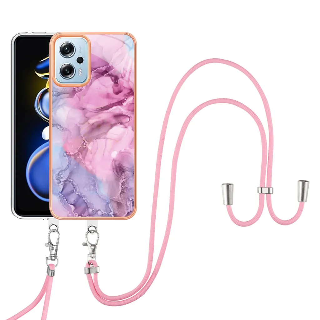 Custodia con cinturino per Xiaomi Poco X4 GT 5G, paraurti in TPU a fantasia, custodia protettiva con cinturino regolabile Rosa