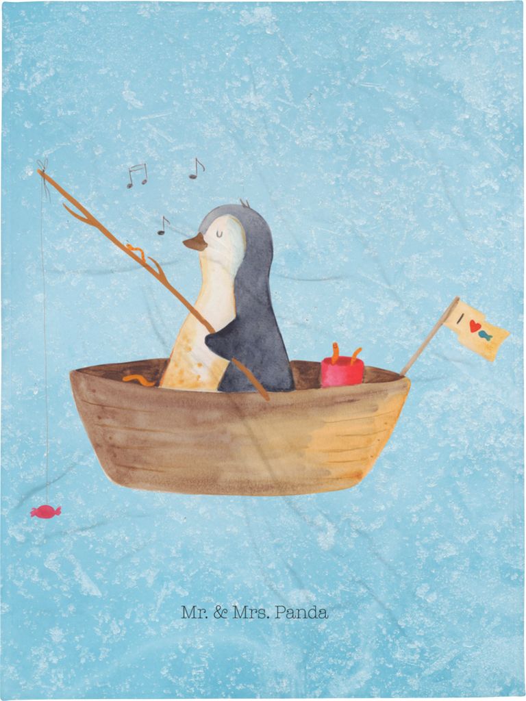 Mr. & Mrs. Panda XL Kuscheldecke Pinguin Angelboot - Eisblau - Geschenk, Boot, Leben, Optimistisch, Angeln