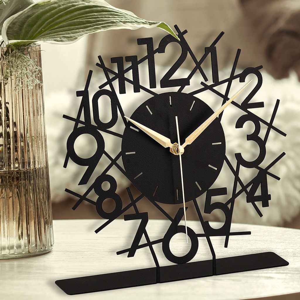 Opviq, Lineal - Black, Dekorative Uhr, 100 % METALL, Schwarz, 25 x 23 cm
