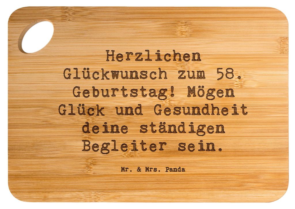 Mr. & Mrs. Panda Frühstücksbrett Spruch 58. Geburtstag - Transparent - Geschenk, Holzbrett, besondere Geschenke, Geburtstagswünsche, Lebensfreud...