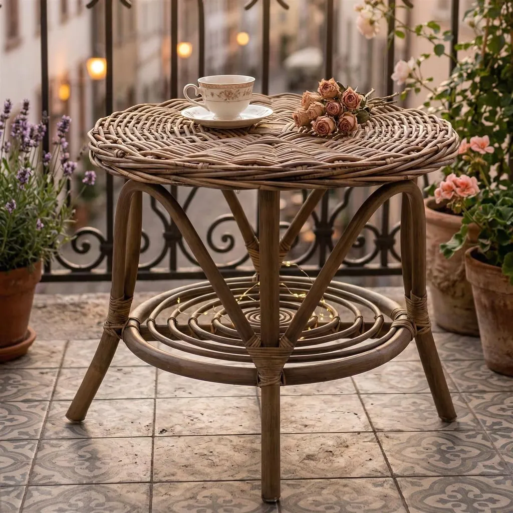 Table d'appoint Koboo Grey en rotin gris Ø 65 cm pour salon élégant