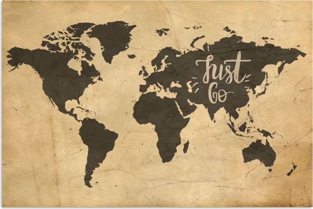 MuchoWow Poster Weltkarte - Just Go - Vintage 90x60 cm - Schlafzimmer