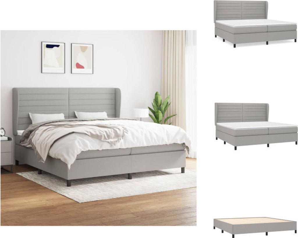 vidaXL Boxspringbett mit Matratze Hellgrau 200x200 cm Stoff - Betten & Bettgestelle