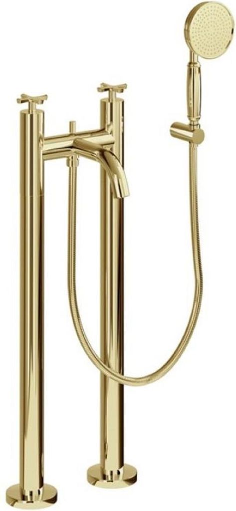 Casa Padrino Luxus Badewannenarmatur Gold - Freistehende Messing Badewannen Armatur mit Handbrause - Luxus Badezimmer Zubehör