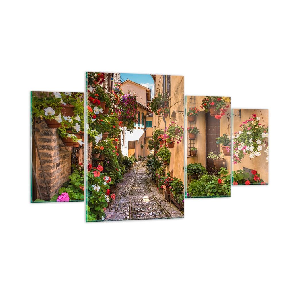 Bilder auf glas - Path Blumen Haus Hof - 160x90cm - Glasbilder - Wandbilder - Kunstdruck - zum Aufhängen bereit - Wanddekoration aus Glas - Glas B...