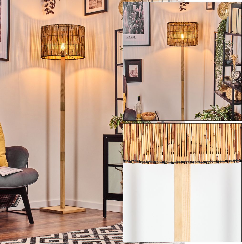 Obenetto Stehlampe mit Holzfuß und Schirm aus Bambus
