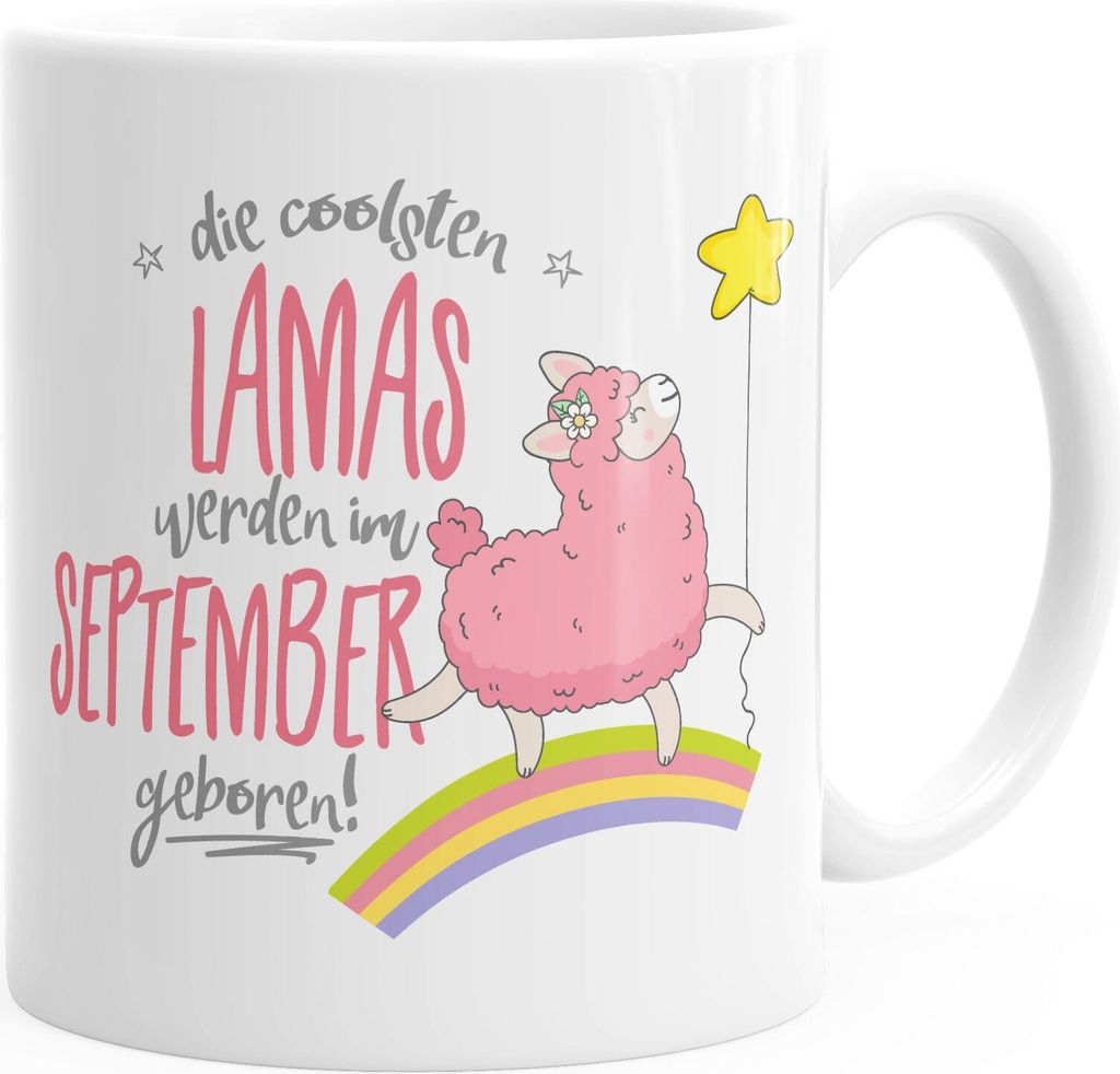 Geburtstags-Tasse Wunschmonat die schönsten Lamas werden im September geboren Geschenk-Tasse Kaffee-Tasse MoonWorks weiß unisize