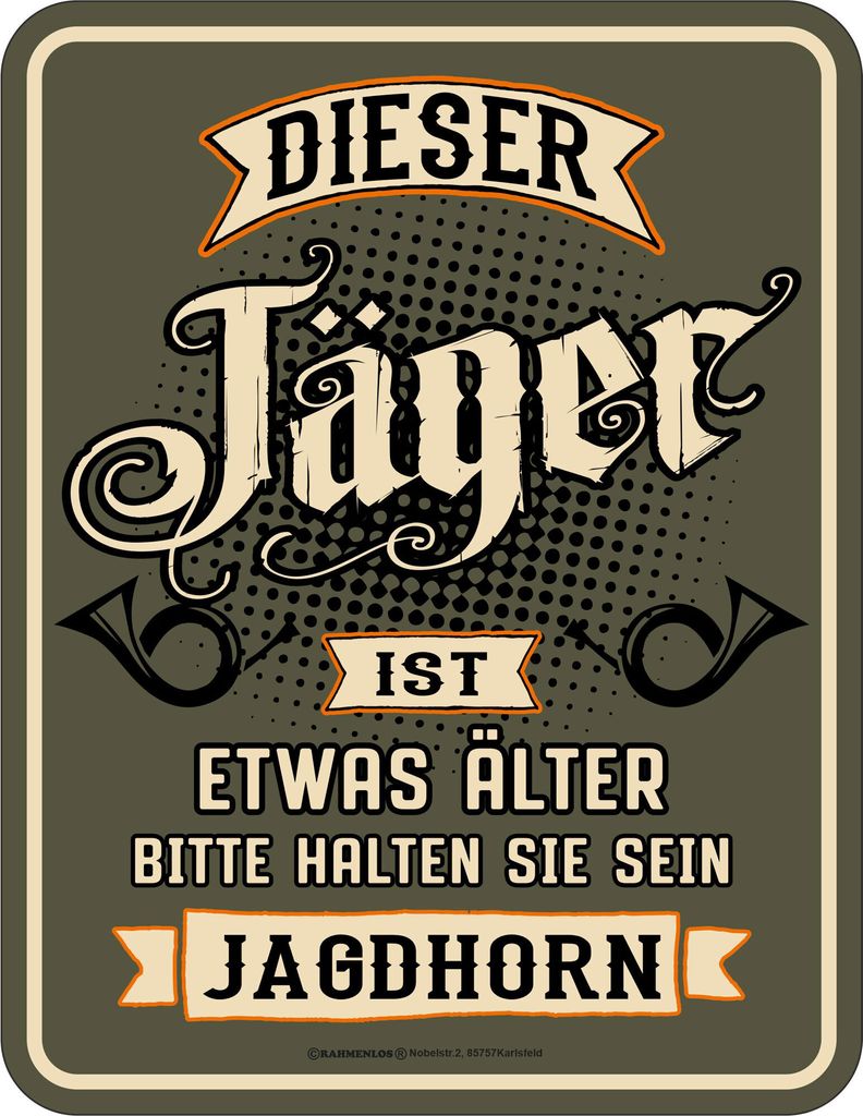 Empireposter Blechschild Jäger Jagdhorn Aluminium ca. 17x22 cm mit 4 Löchern