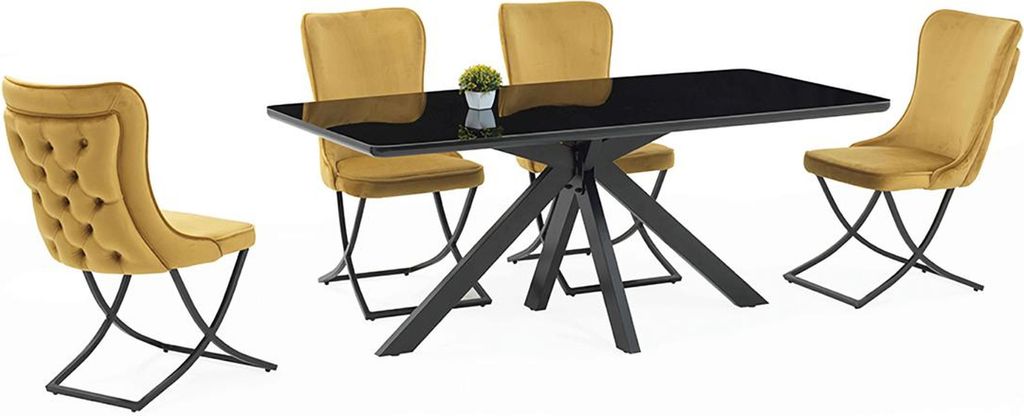 Esszimmer Set Hochwertig Garnitur Tisch 4x Stühle Design Modern Möbel Schwarz