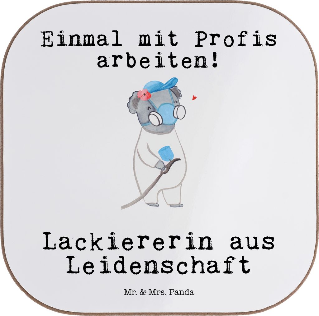 Mr. & Mrs. Panda Tassenuntersetzer Lackiererin Leidenschaft - Weiß - Geschenk, Untersetzer für Gläser, Tischuntersetzer, Spruch, Ausbildung, Lus...