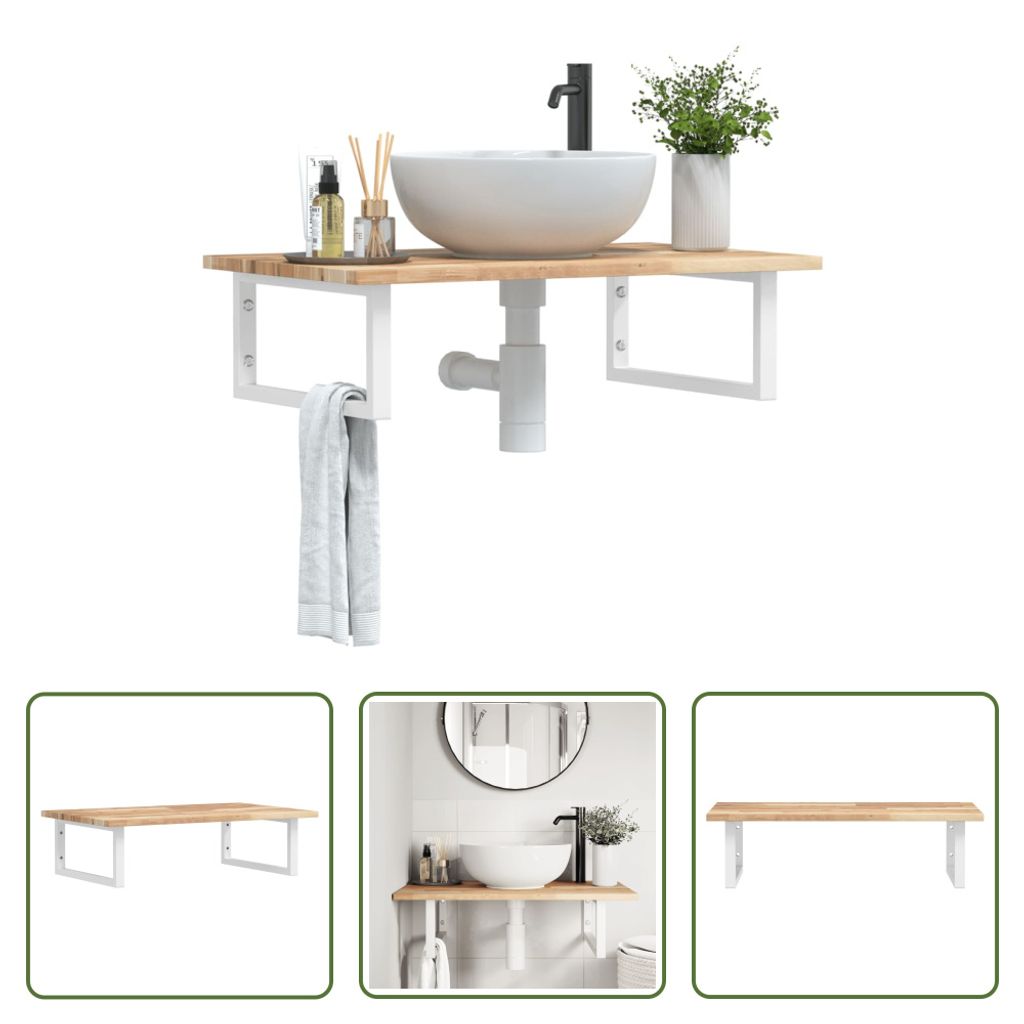 The Living Store Waschbeckenregal Wandmontage Stahl und Akazienholz