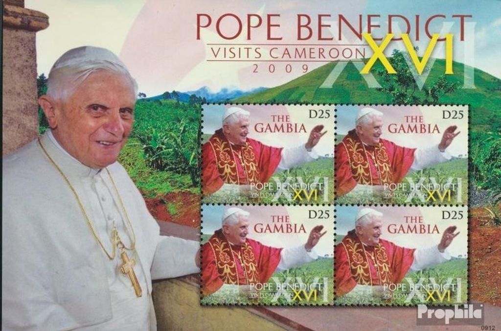 Briefmarken Gambia 2009 Mi 6071 Kleinbogen (kompl.Ausg.) postfrisch Kamerun-Besuch Papst Benedikt XVI.