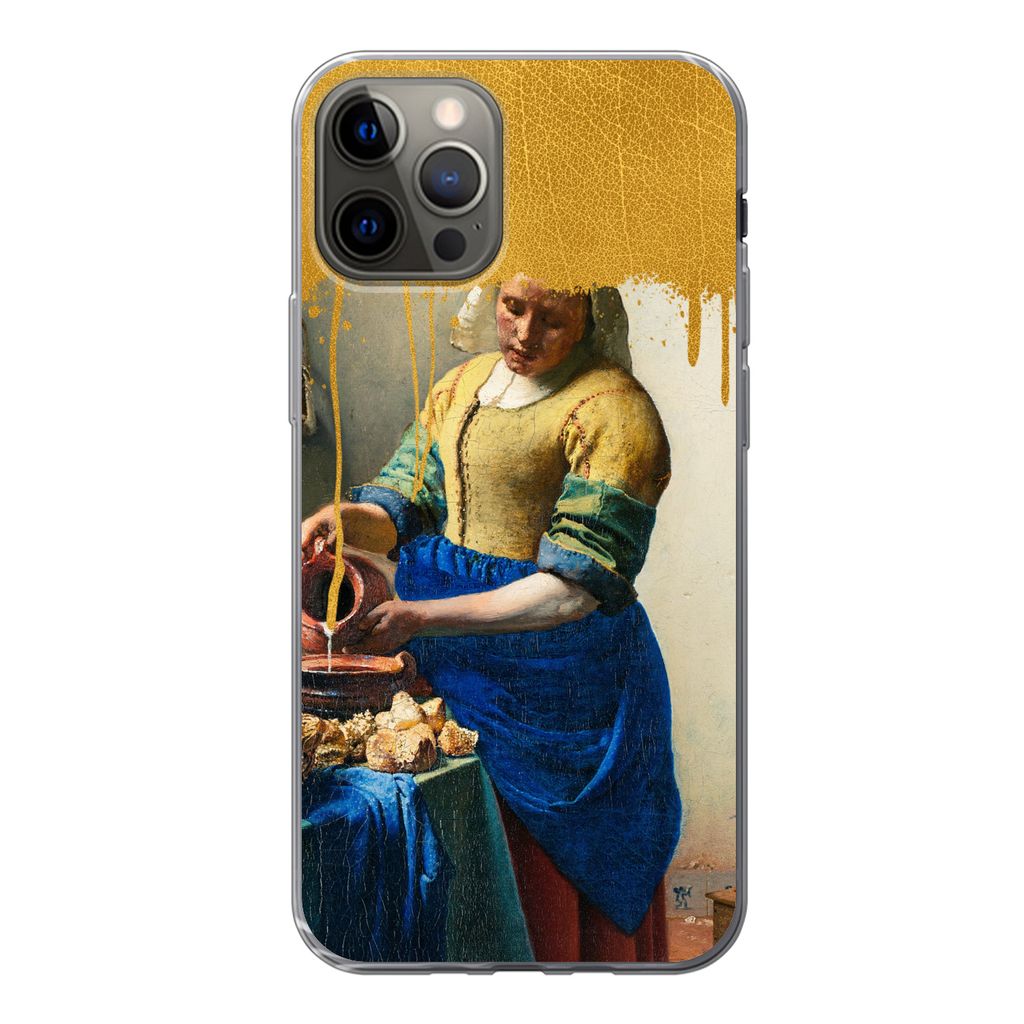 MuchoWow Handyhülle Schutzhülle Hülle für iPhone 13 Pro Milchmädchen - Gold - Alte Meister Silikon Softcase Handy Hülle - Handy-Tasche