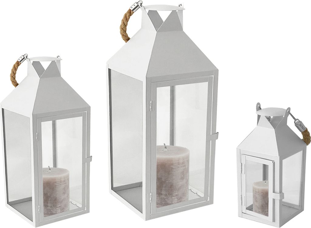 3er Set Laternen Windlicht Gartenlaterne weiß Metall mit Produktbild 2