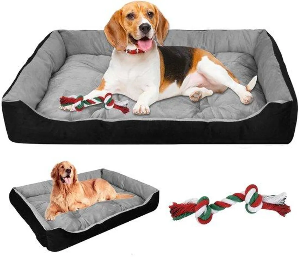 Couchage Chien Grande Taille Lit Moelleux en Peluche 90x70cm Anthracite