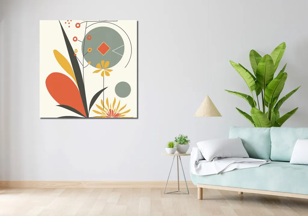 Décoration Murale Jardin Géométrique 100x100 cm - Tableau Grand Format