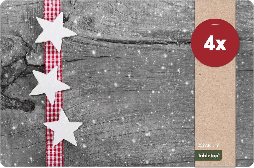 Abwaschbare Tischsets 4er Set Weihnachten Sterne & Holz-Optik