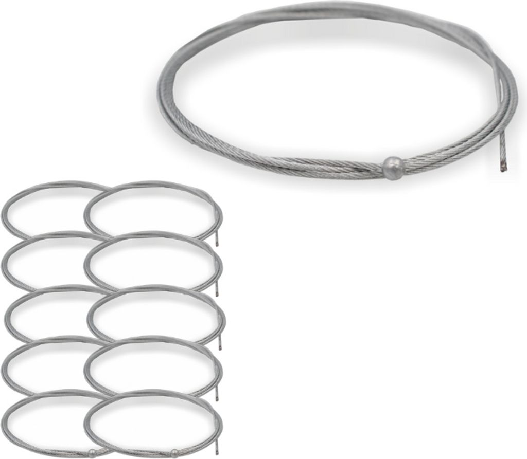 10x Drahtseil Ø 1,2 mm, 7x7 mit Kugelnippel Ø 4,5 mm, Stahl verzinkt | Länge 5000 mm
